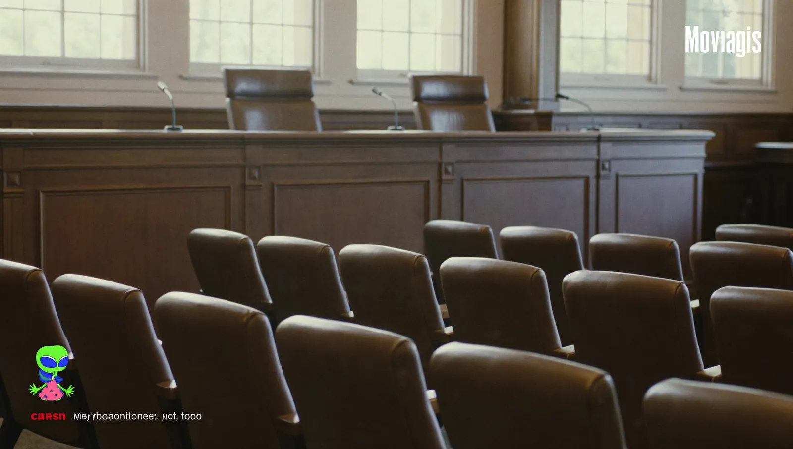 An empty congressional committee hearing room photographed from the back row, with vacant public seats and a raised dais