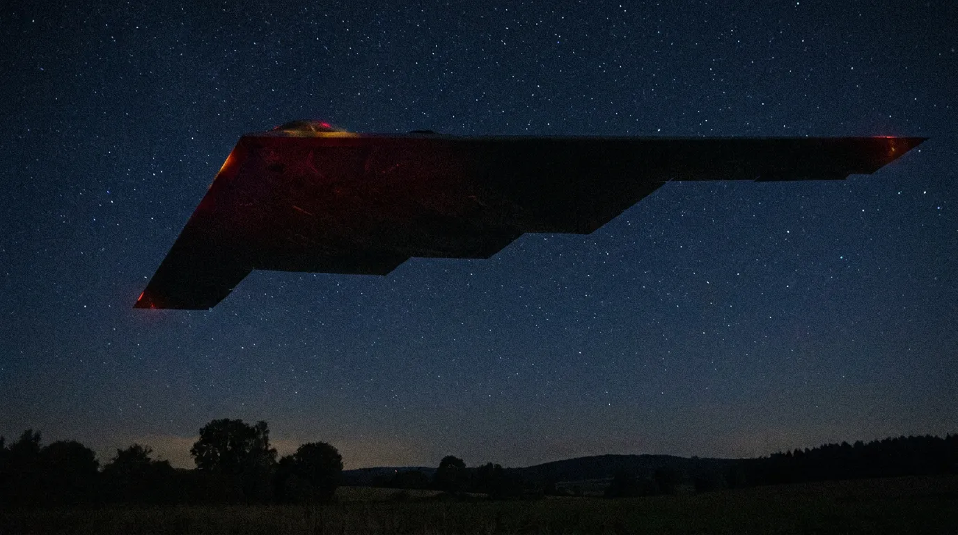 An enormous dark boomerang craft passing overhead blotting out the stars